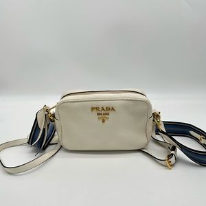 Prada White Leather Small Crossbody With 2 Strap